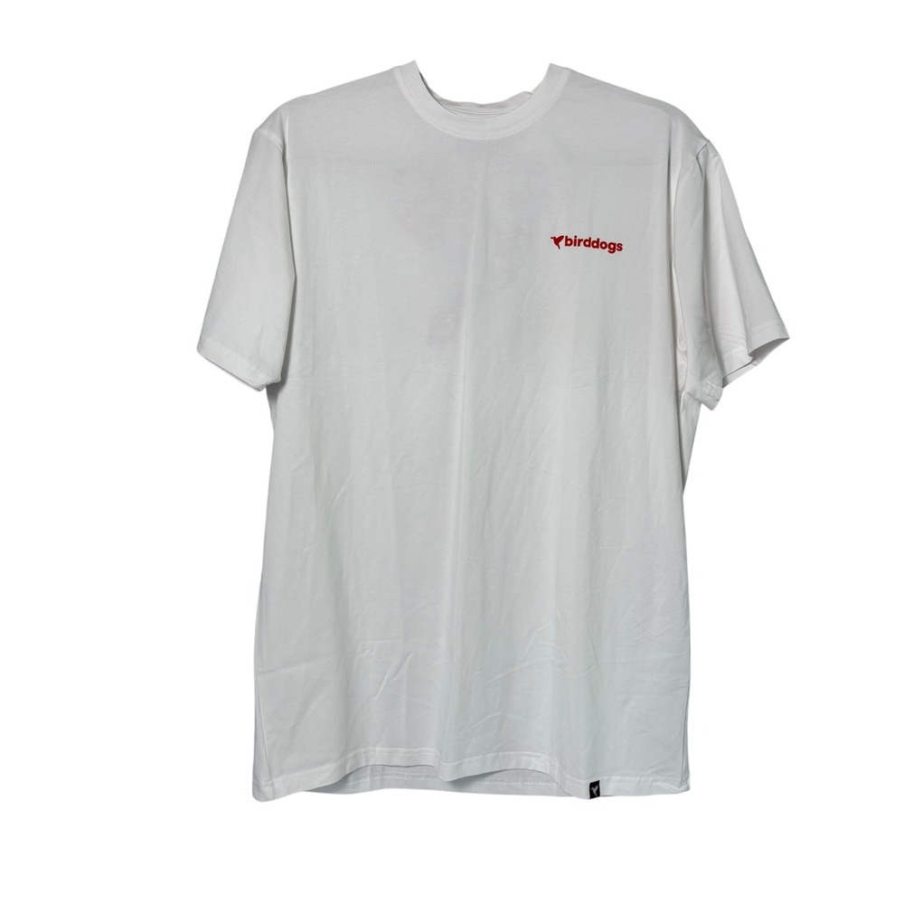 Birddogs Graphic Tee Mens L White Floral Bird Logo Short Sleeve Crewneck T-Shirt